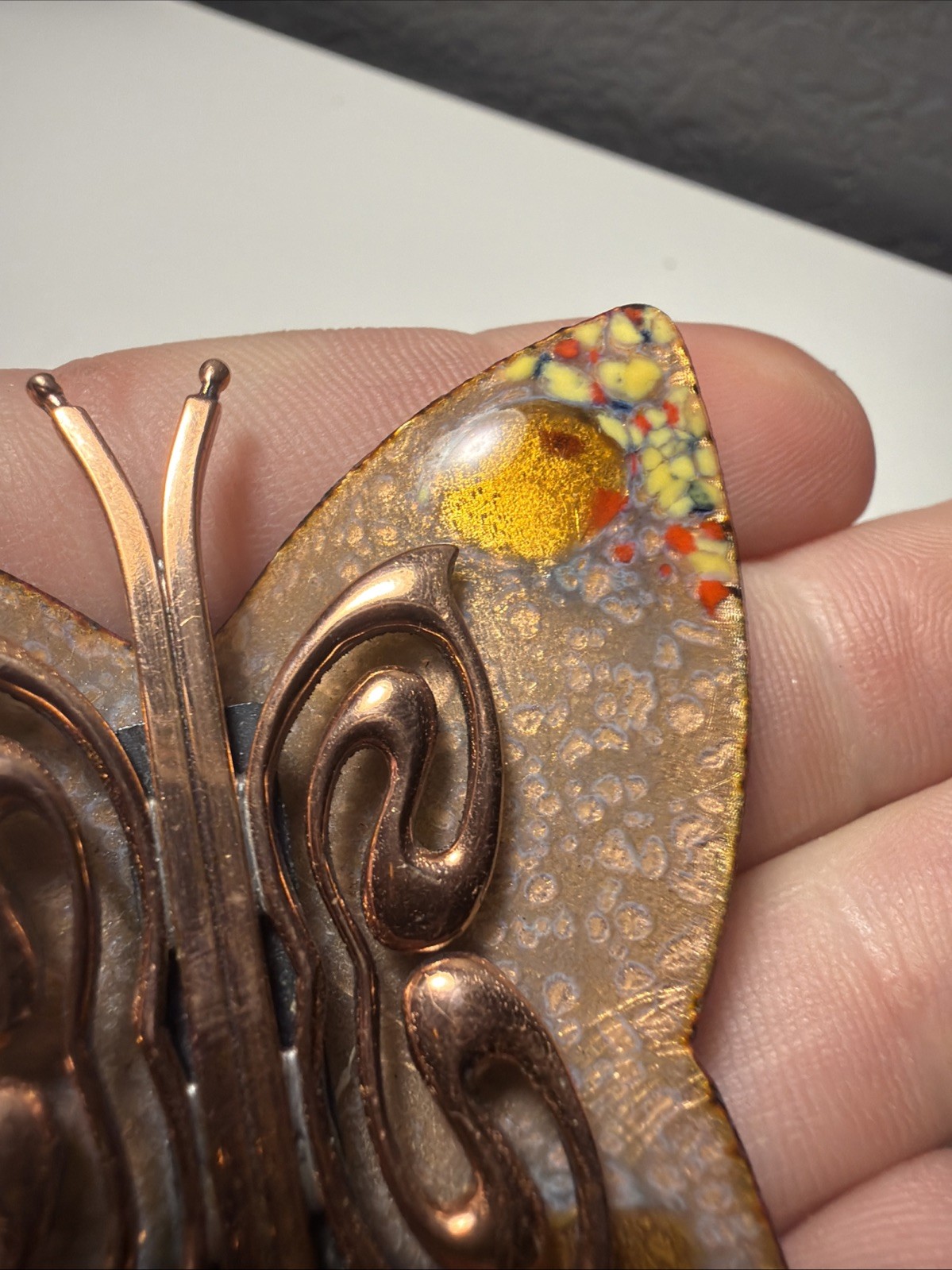 Vintage RARE Collectors 1950s-60s MATISSE Copper with Enamel Butterfly Brooch