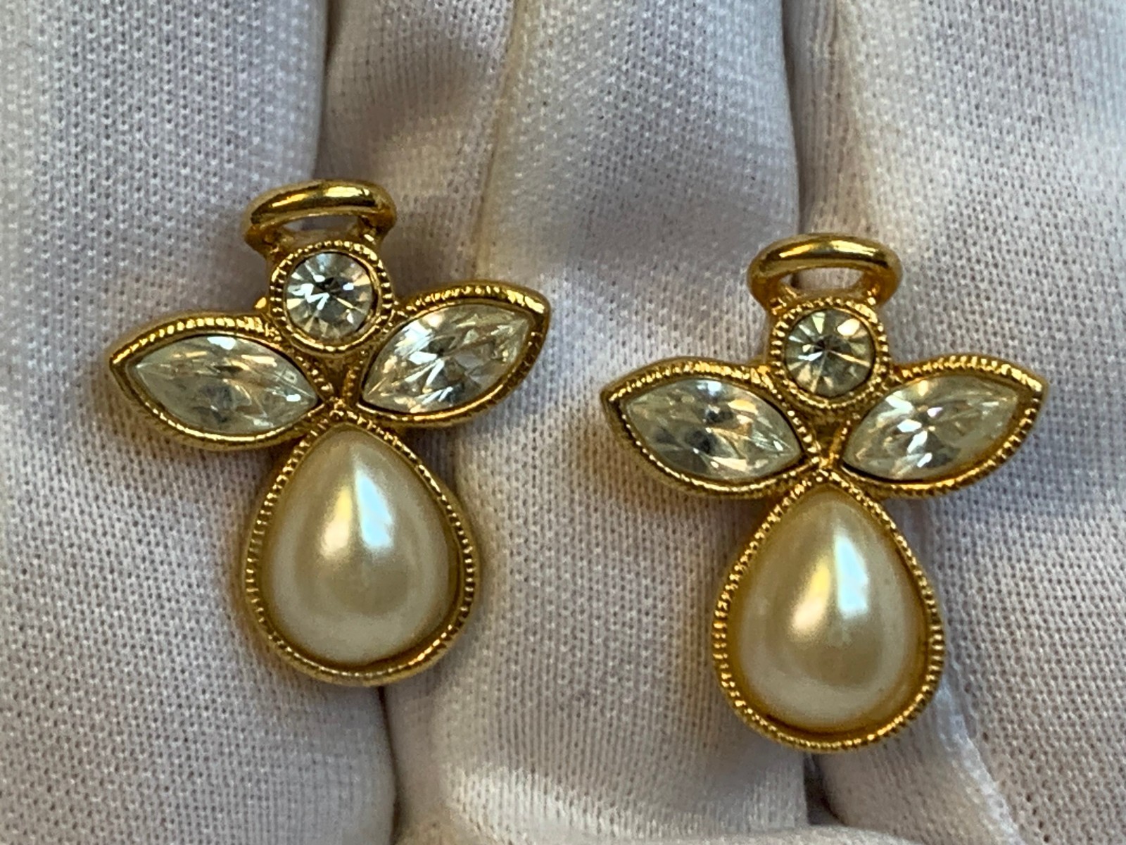 Vtg Clip-On Earring Lot Monet Sarah Coventry Avon Golden Faux Pearl / Gemstones