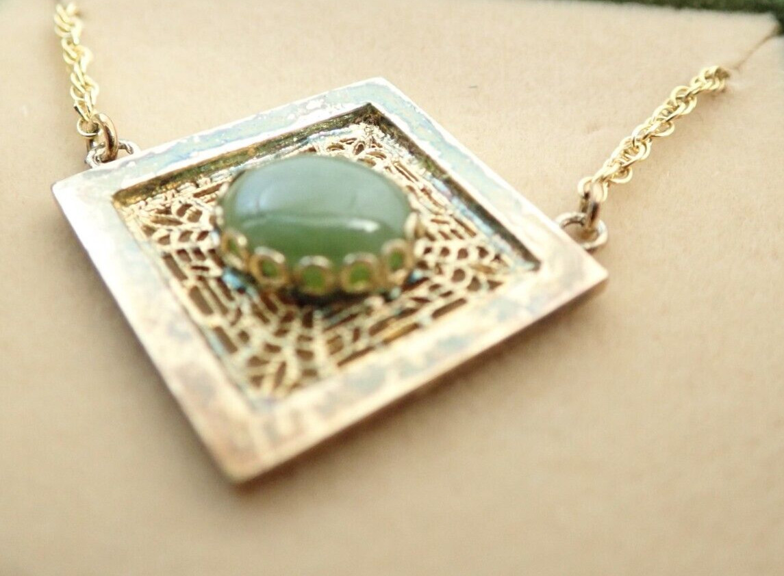 Vintage BDA Sterling Silver Vermeil Jade Pendant Necklace NOS New Old Stock