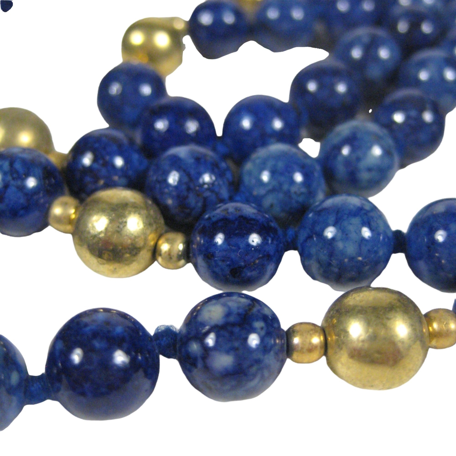 Blue Glass Beaded Necklace 34 inch Strand Hand Knotted Goldtone NO CLASP