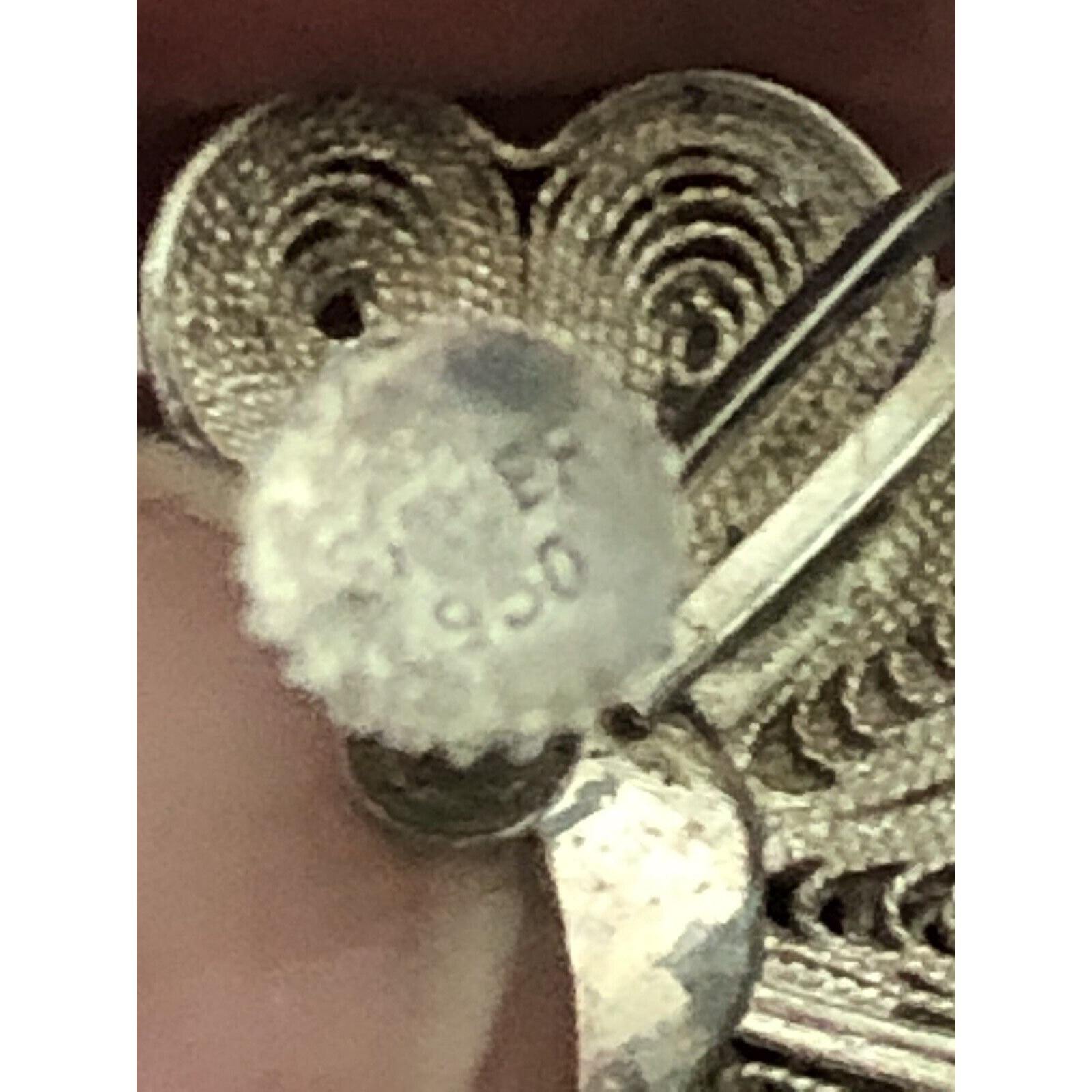 Vintage MCM Screw back 950 Fine Silver Cannetille Flower Earrings