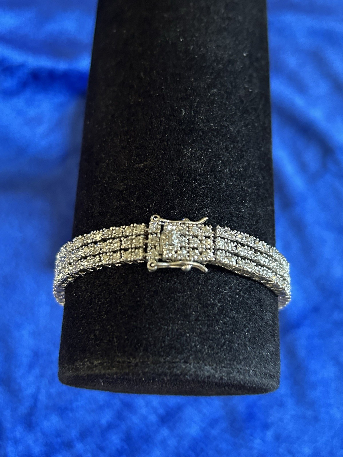 Vintage Sterling Silver Triple Strand Diamond Tennis Bracelet Size 6.75 Nice One