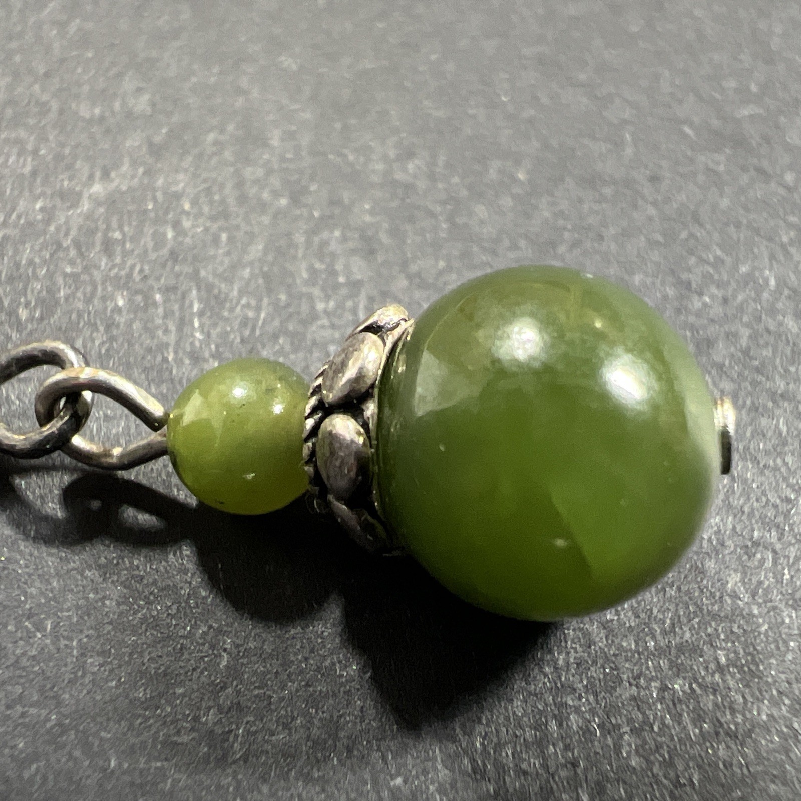 Nephrite Jade SINGLE Earring Charm Sterling Silver 925 Vintage Dangle Drop