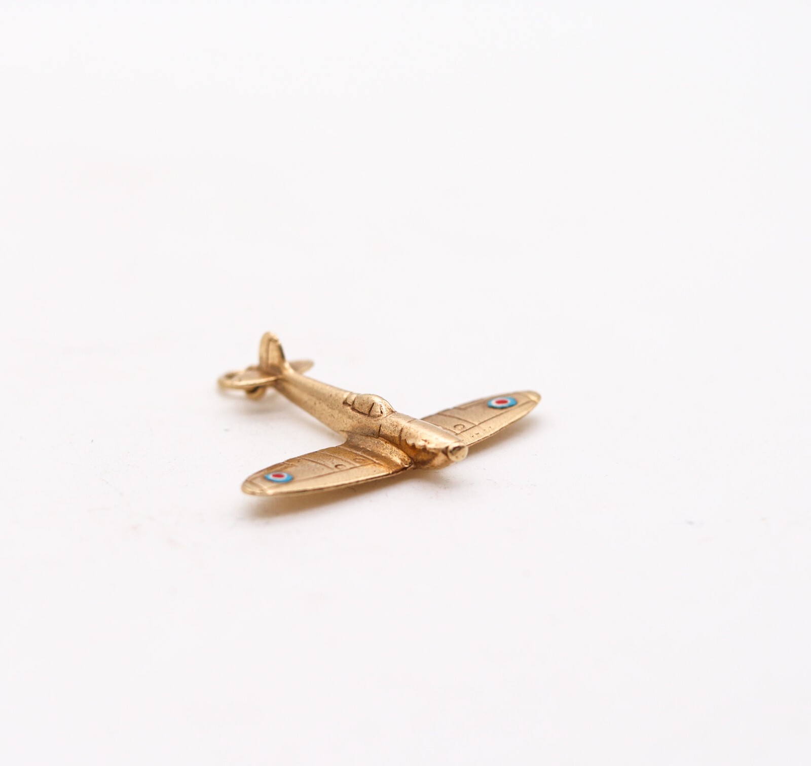 England 1950 Post War Enameled Airplane Pendant Charm In 9Kt Yellow Gold