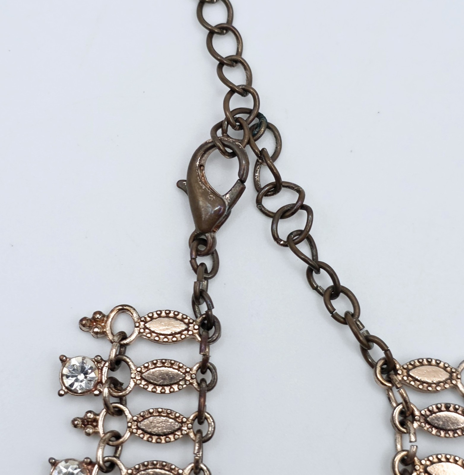 Vintage Copper Rhinestone Choker Fringe Statement Necklace