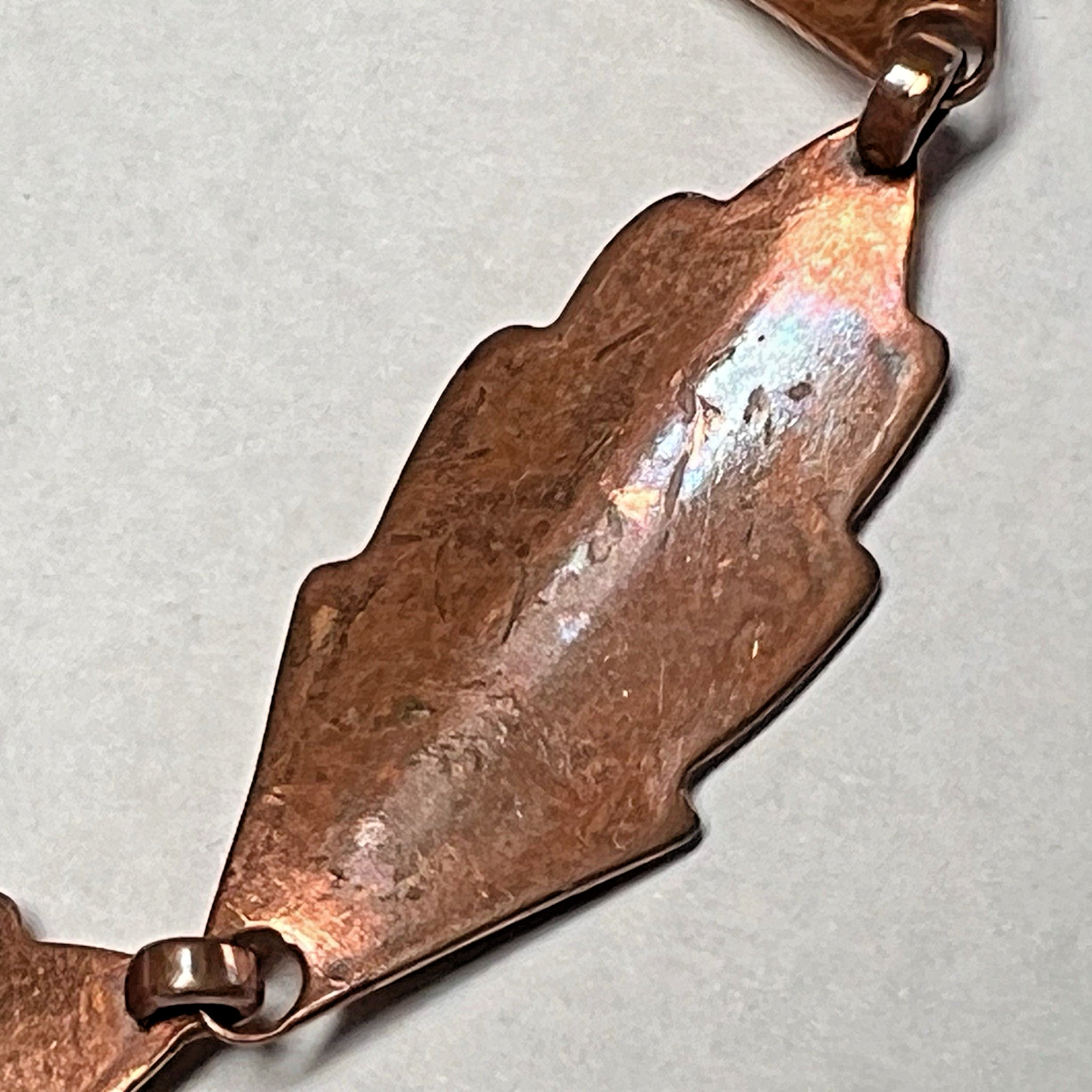 Beautiful Vintage Copper Leaf Link Panel Sister Hook Clasp Bracelet
