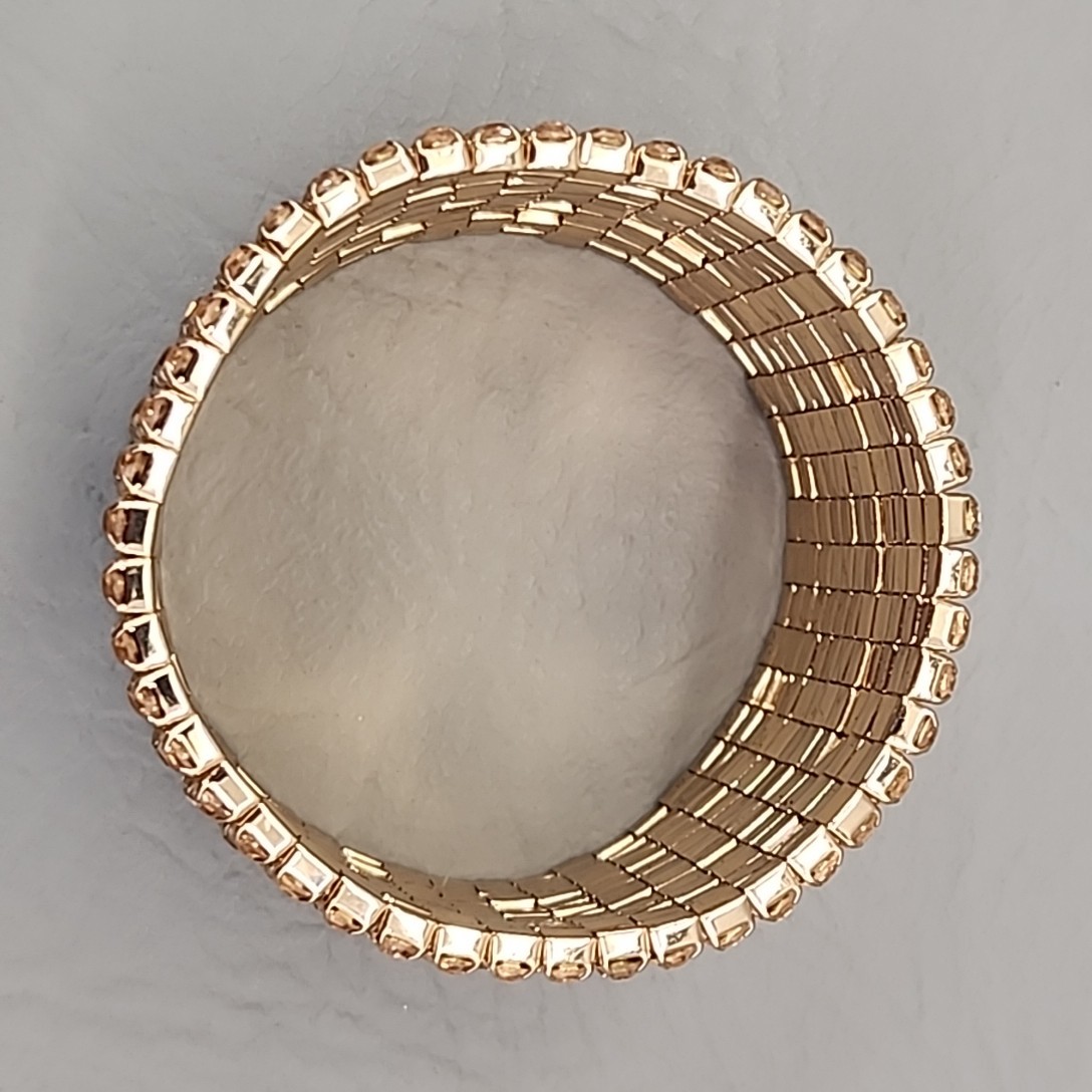 Wide Rhinestone Stretch Bracelet Ambre Peach to Brown 6.75″