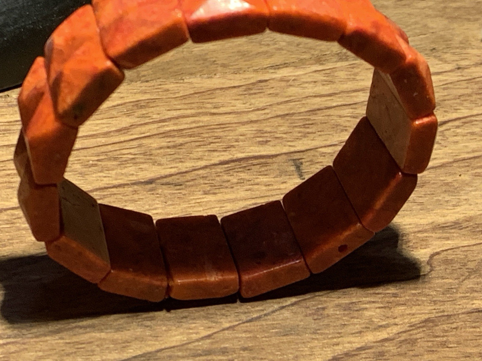 Beautiful Vintage Red Genuine Coral Carved Stretch Bracelet Bangle