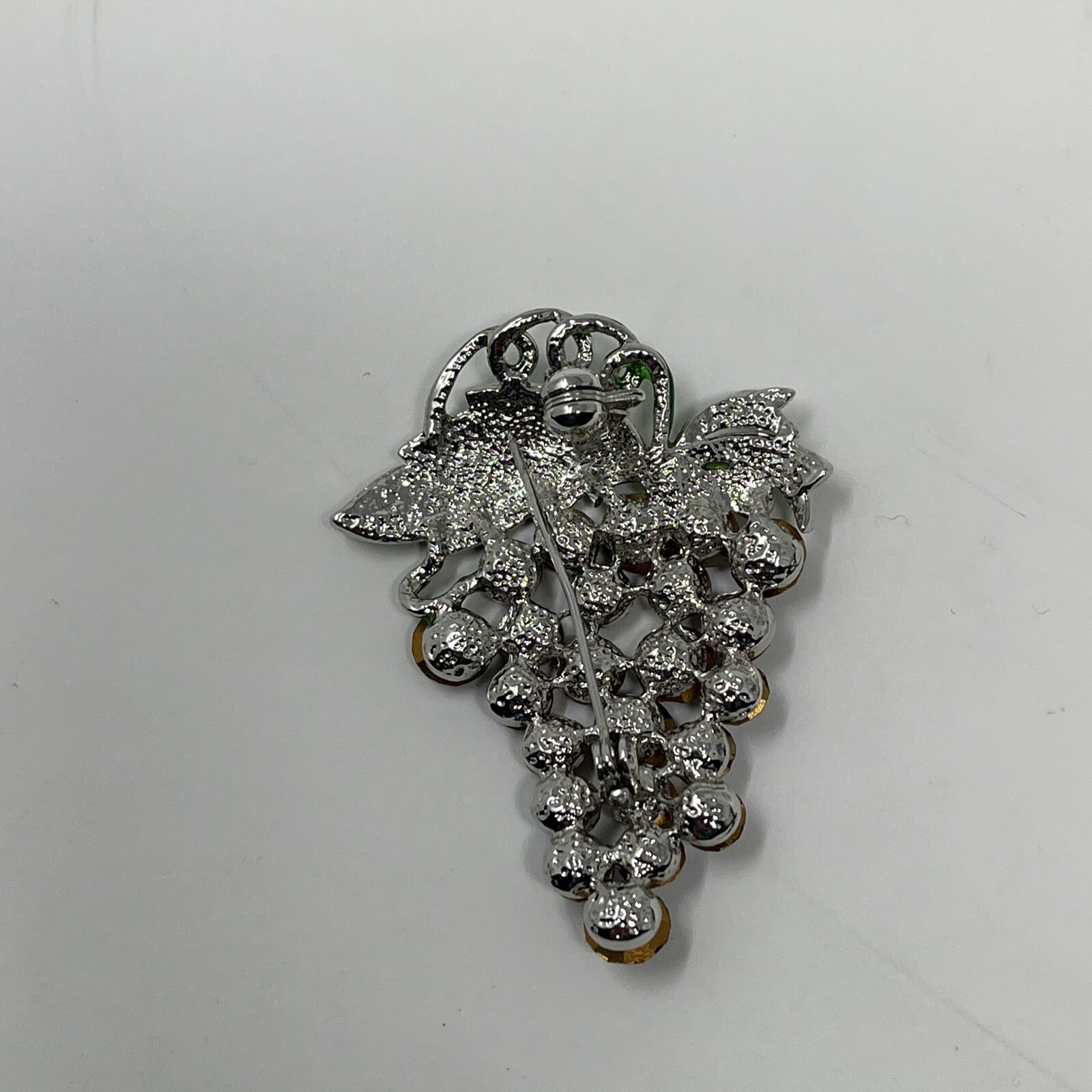 Vintage Grape Cluster Brooch Purple Rhinestones Silver VTG Costume Jewelry