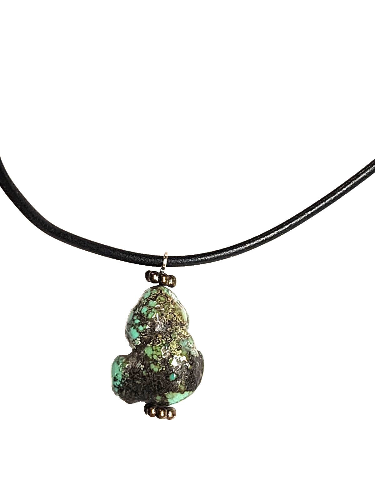 Vintage Natural South-Western Turquoise Bead Pendant Necklace 19″ Black Cord