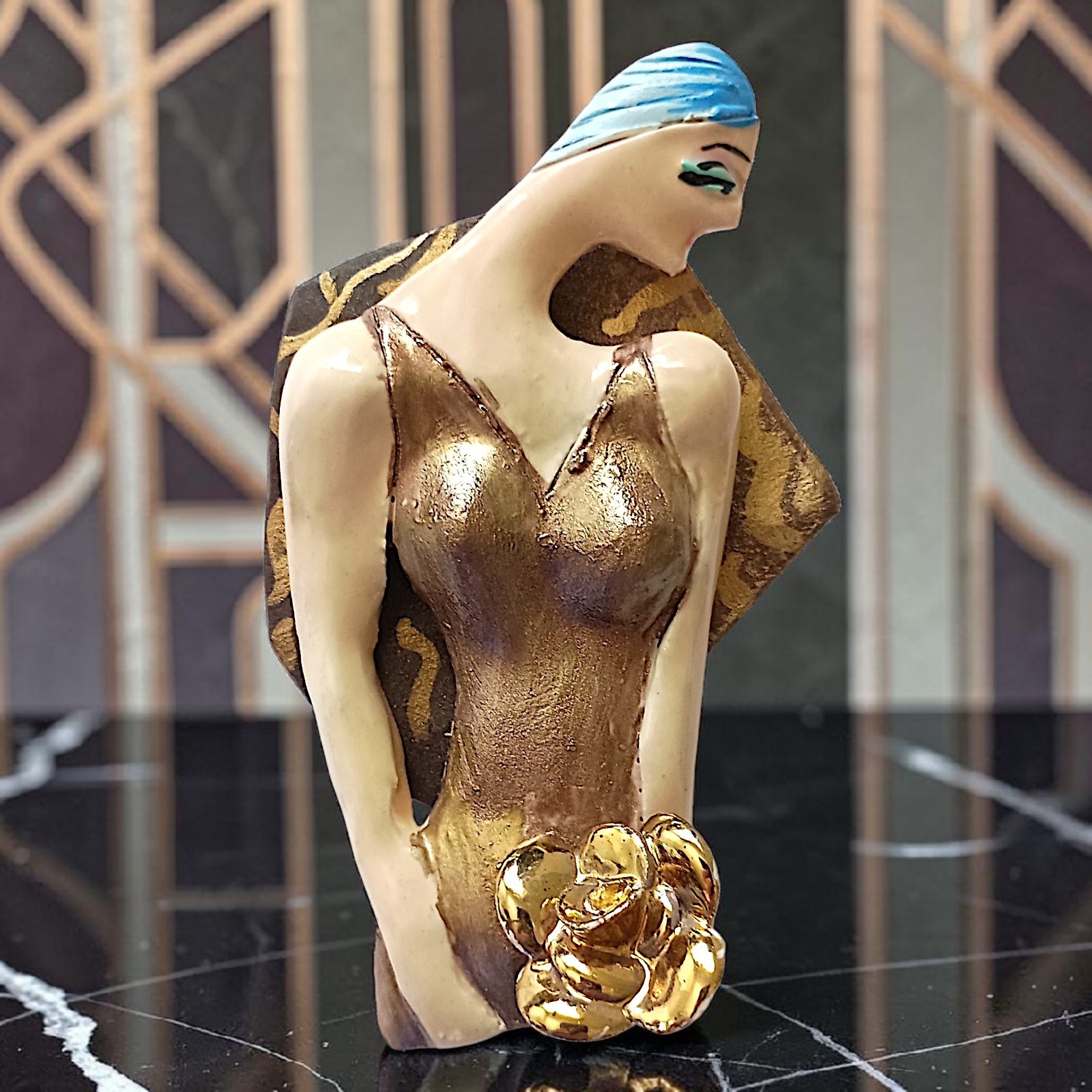 Vtg Art Deco Lady Brooch Pin Avant Garde Artisan Signed Painted Art Nouveau