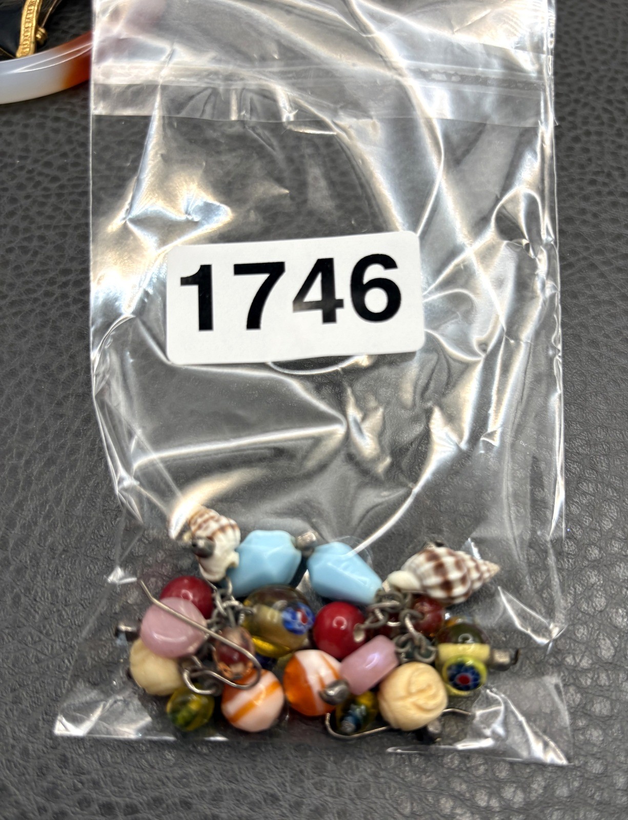 Vintage Multicolor Italian Art Glass Bead Charm Dangle Drop Earrings Shell