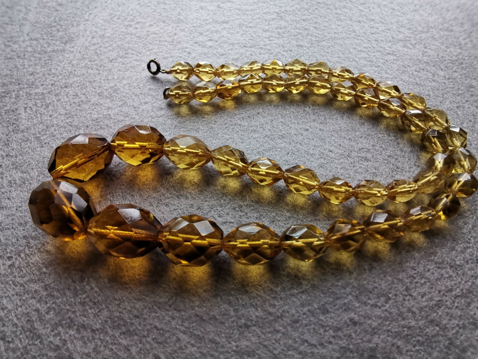 Vintage Art Deco Czech Glass Amber Color Beaded Necklace
