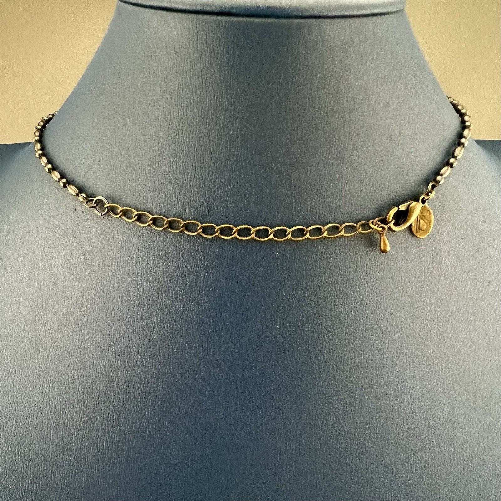 Victorian Revival Necklace Rhinestone Drop Bronze Tone Gunmetal Signed JS 19”