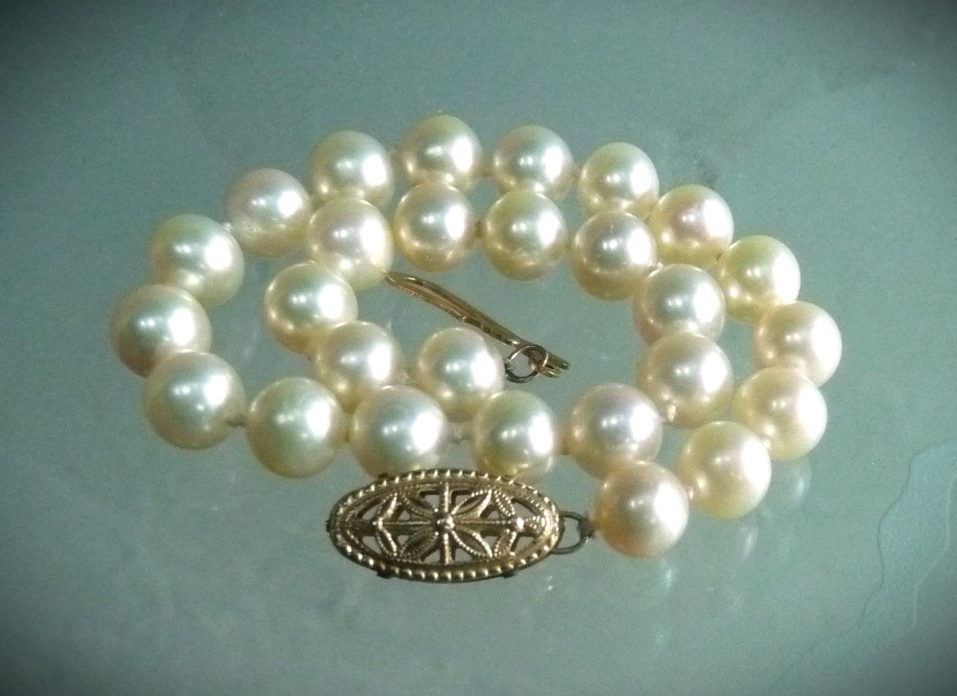 GORGEOUS MIKIMOTO BLUE LAGOON BL 14K 585 CULTURED OCEAN AKOYA PEARL BRACELET!