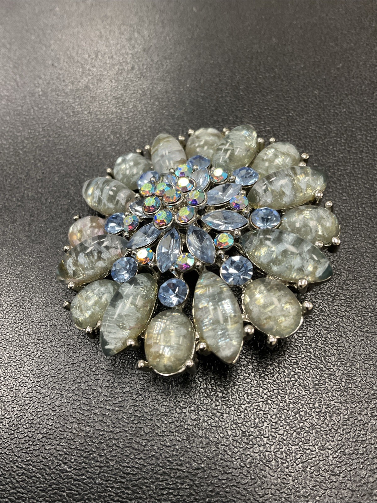 Vintage 1960’s Stunning Large Blue Tones Floral Spray Brooch Pin