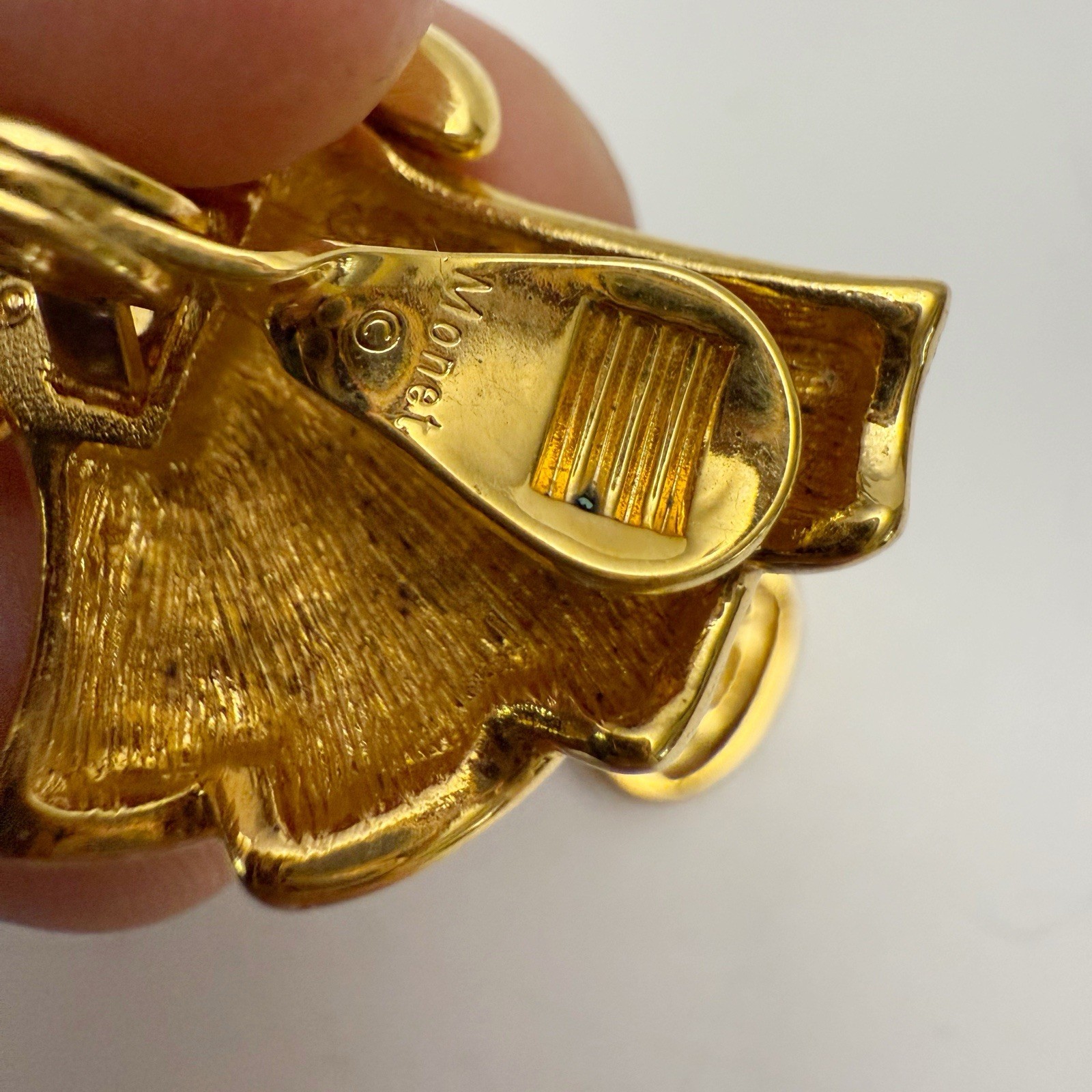 Vintage MONET Polished Goldtone Art Deco Revival Fan Wave Clip On Earrings