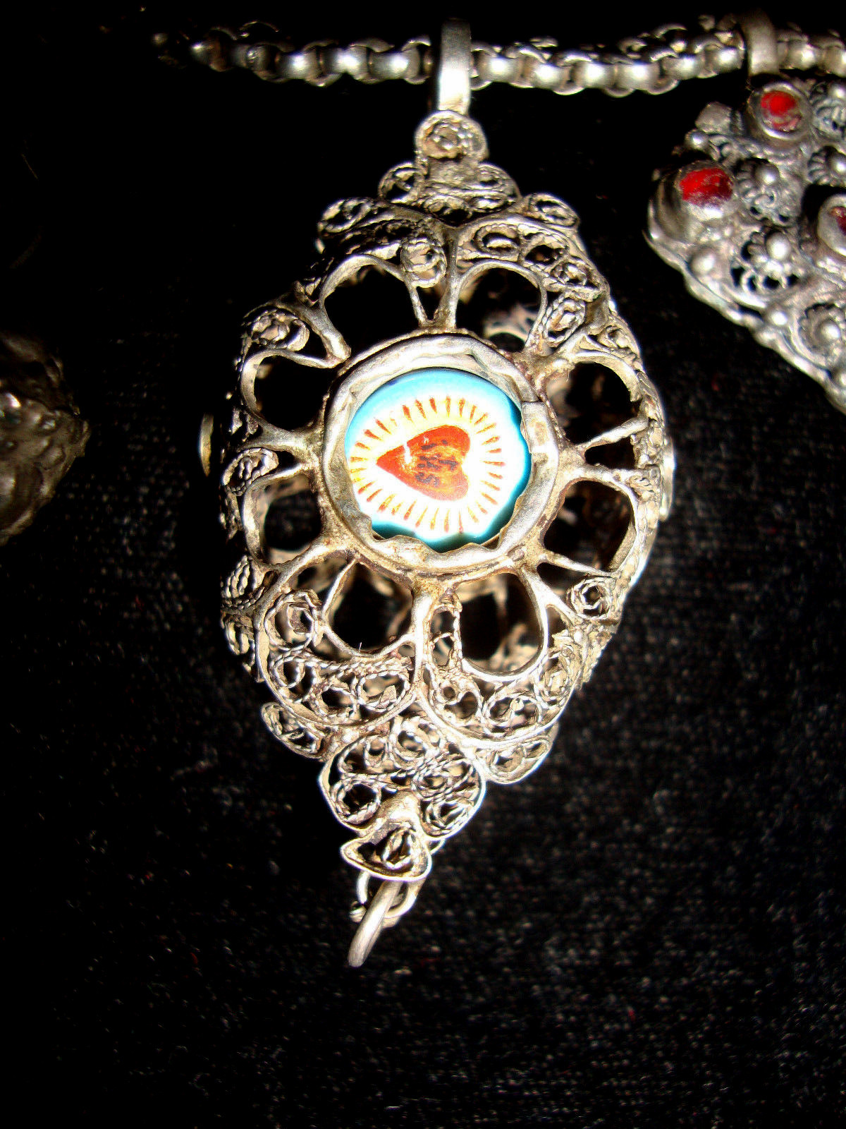 Sterling Silver Etruscan Bali Filigree Fob Charm Rolo Link Double Chain Bracelet