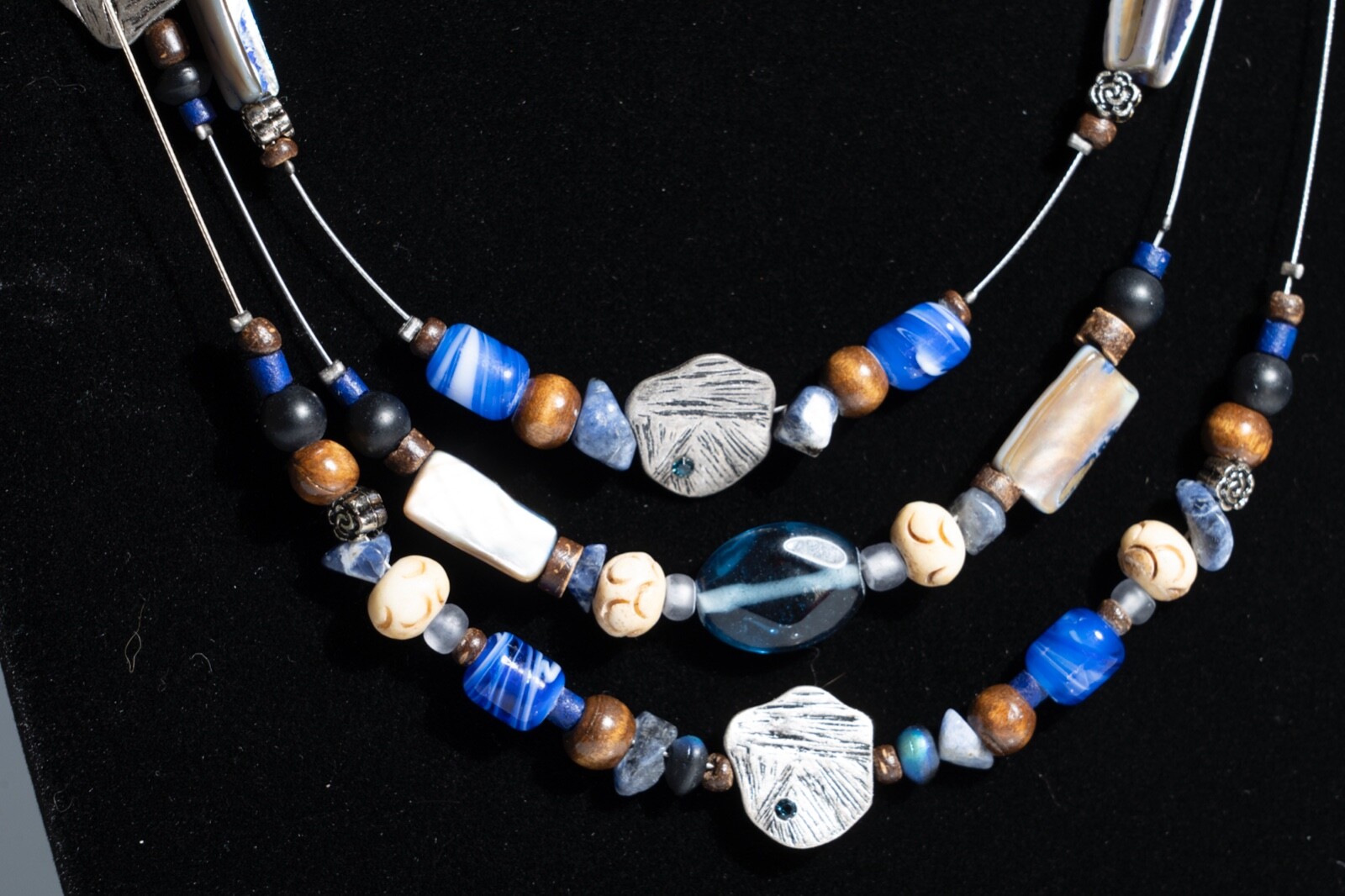 Coldwater Creek Colorful 19 in Necklace 3 Strand Wire Beads, Stones, Accents