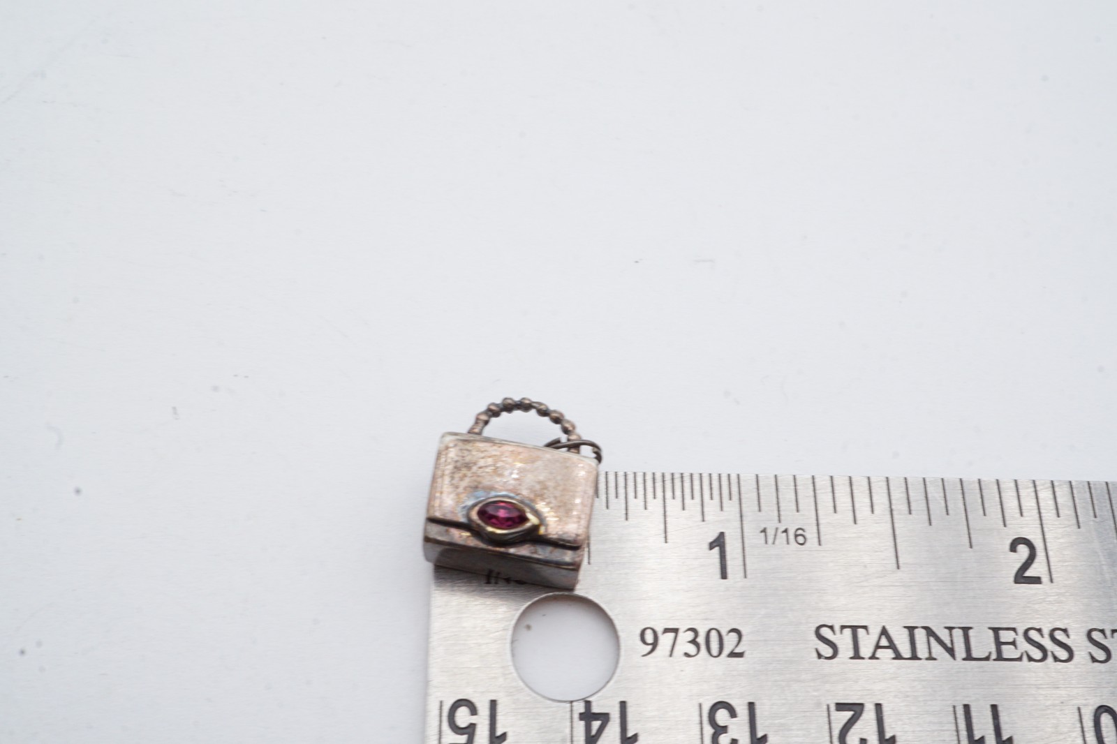 Vintage Sterling Silver 925 Purple Rhinestone Purse Charm Articulating