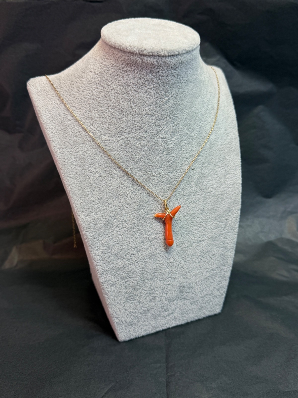 19c. Victorian 14k Gold Red Undyed Coral Phallus Fertility Amulet Fob Pendant