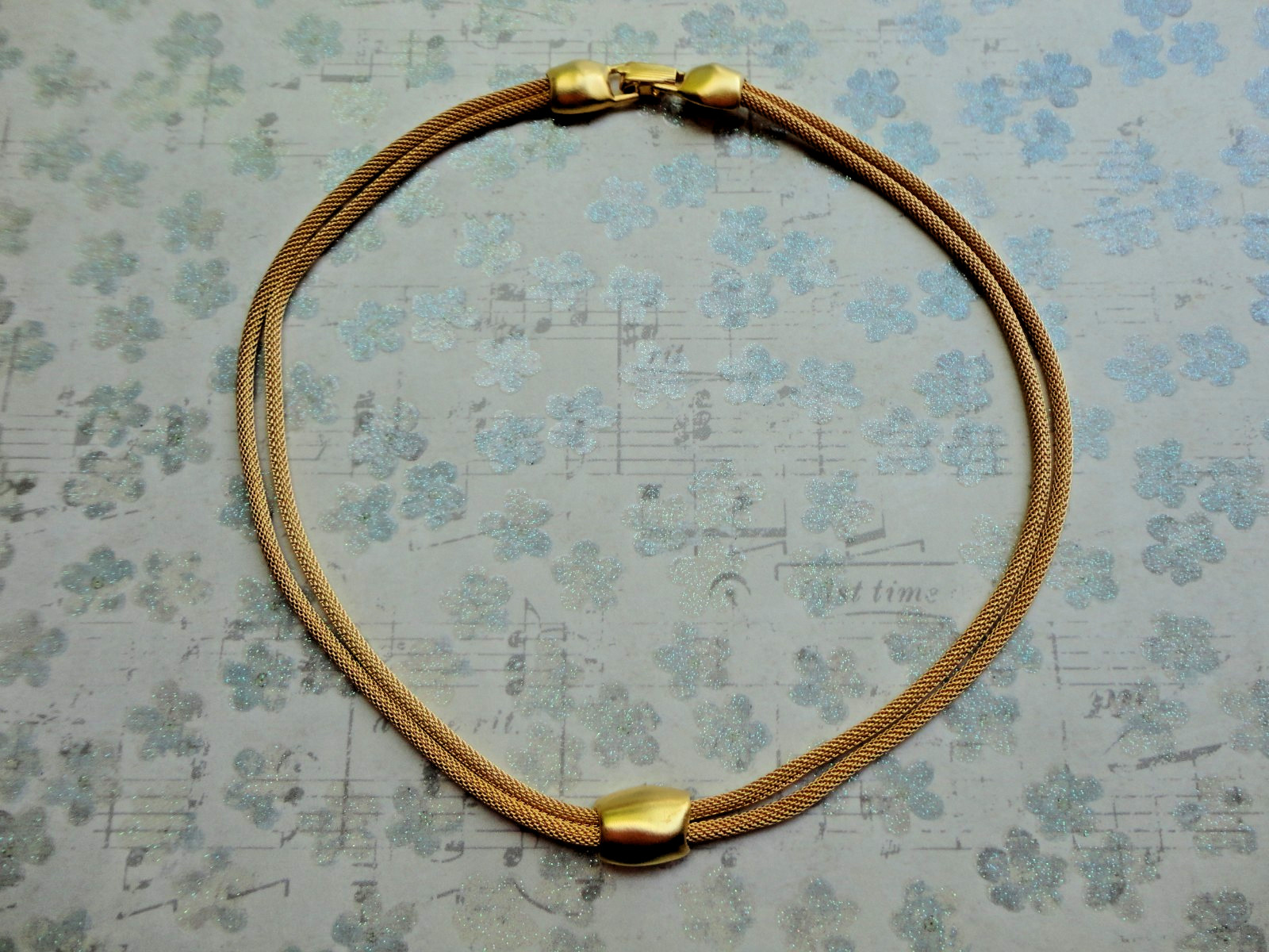 VTG ’80S ESTATE MINIMALIST MOD YELLOW GOLDTONE DOUBLE MESH TUBE CHAIN NECKLACE