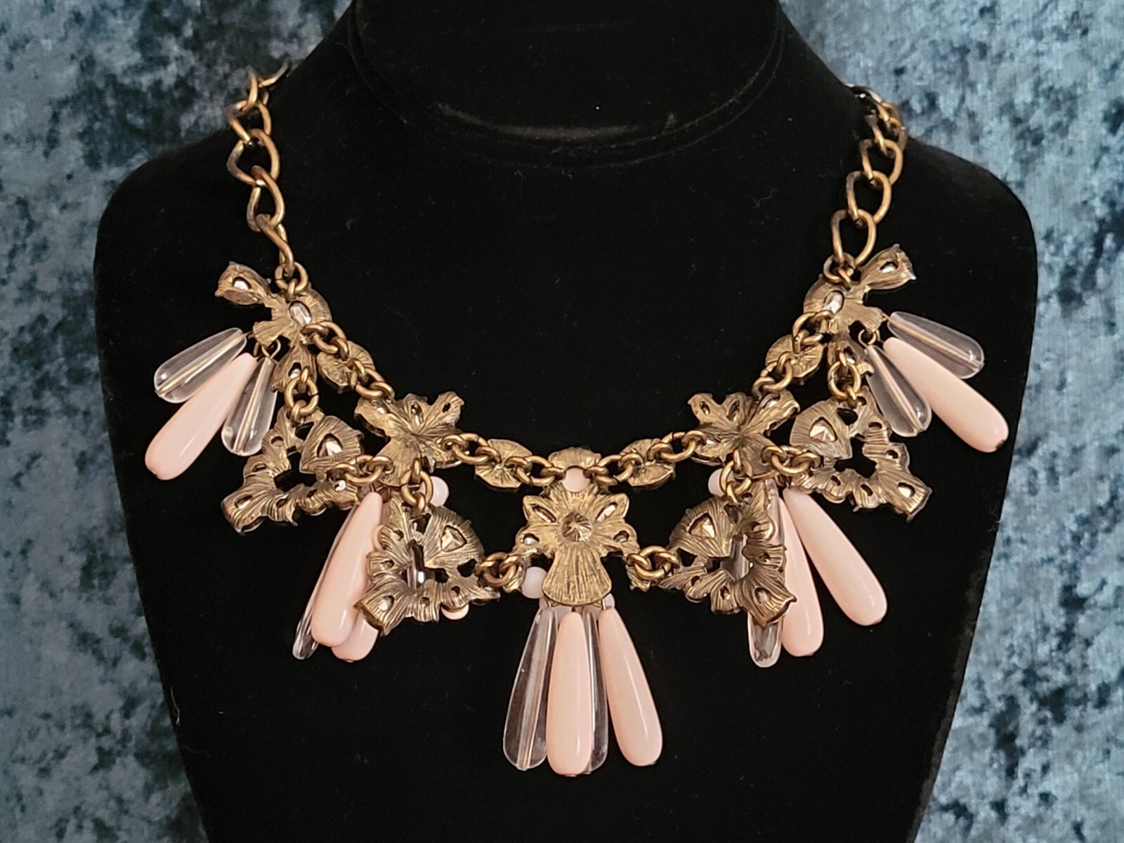 SUGARFIX By BaubleBar ~ Cute Brass Tone Necklace With Rhinestones & Glass Drops
