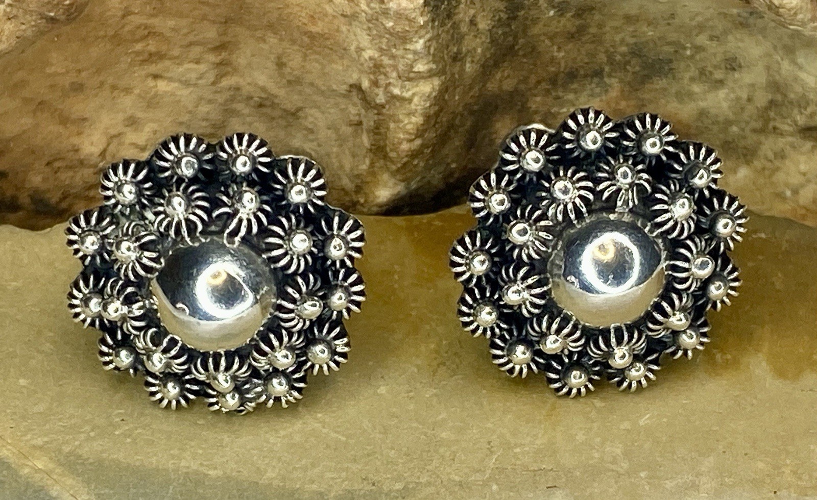 Vintage Mexican Sterling Silver 925 Mid-Century Brutalist Screw Back Earrings