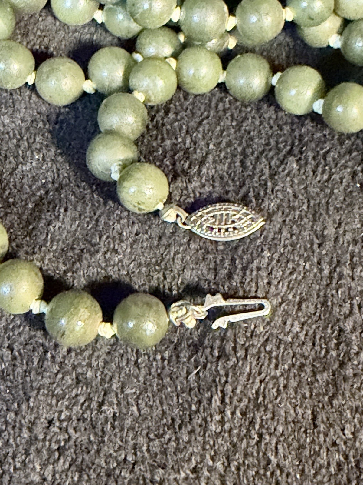 Vintage Chinese (?) Dark Green Knotted Jade Brad Necklace-38” Long