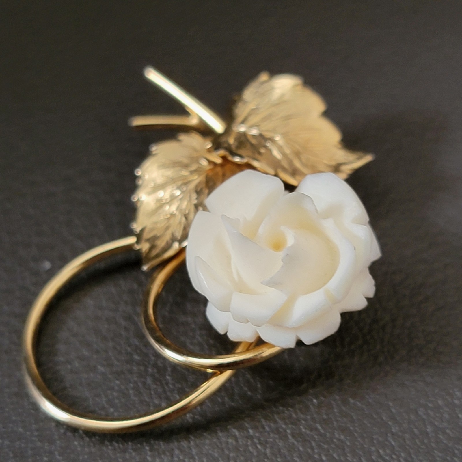 Vintage 1/20 12K Gold Filled Carved Rose Flower Leaf Brooch Pin Signed GF AC
