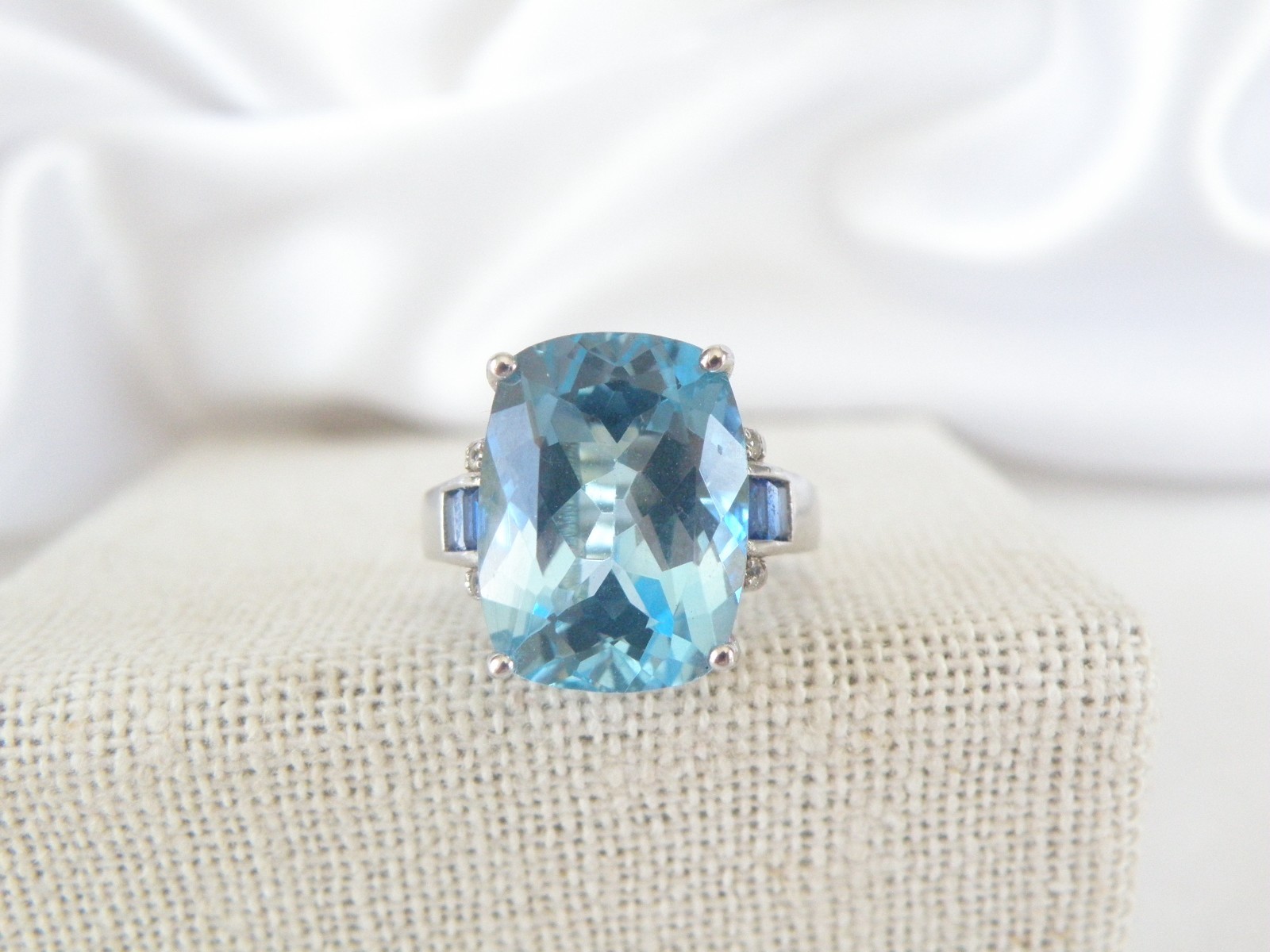 Vintage Sterling Silver 925 Large Natural Heated Blue Topaz Sapphire Ring Size 6