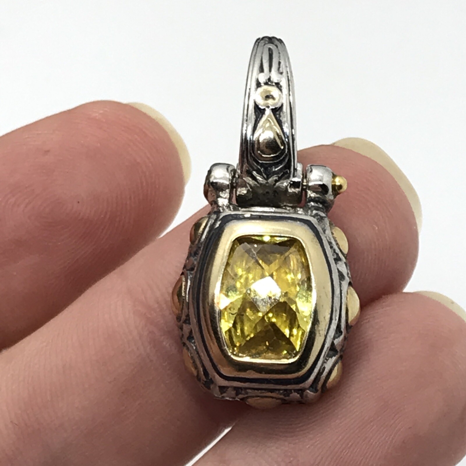 Vintage Renaissance Revival 2-Tone Citrine Yellow Cubic Zirconia Pendant