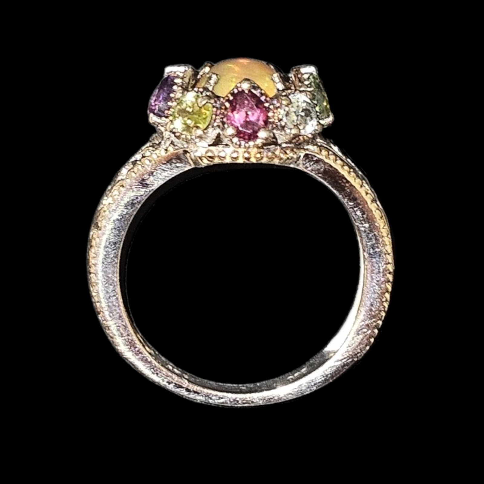 Vtg Designer STS Fire Opal Multi Gem Stone 925 Sterling Silver Ring Sz 8.5 4g