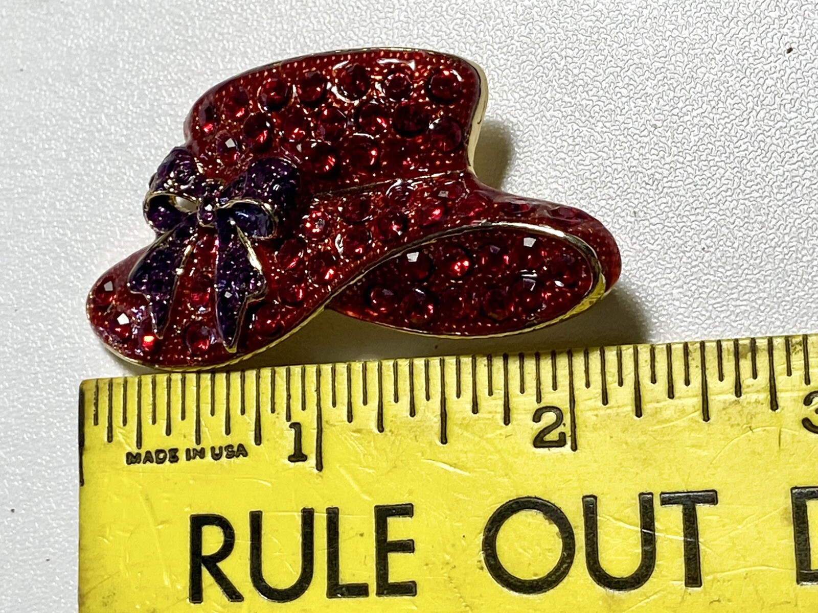 Vintage Red Hat Society Enamel Rhinestone Figural Pin Brooch Pendant Goldtone