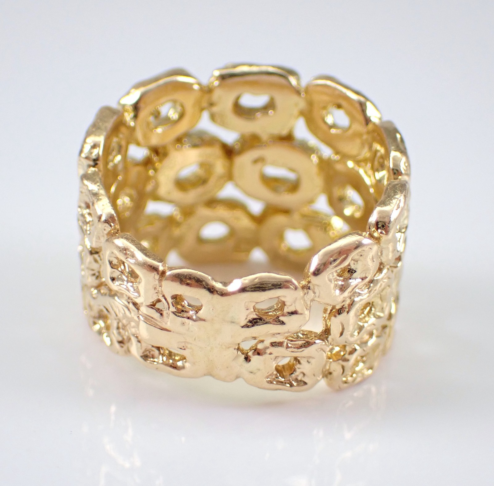 Vintage 14K Yellow Gold Multi Row Band Wide Right Hand Nugget Bamboo Chunky Ring