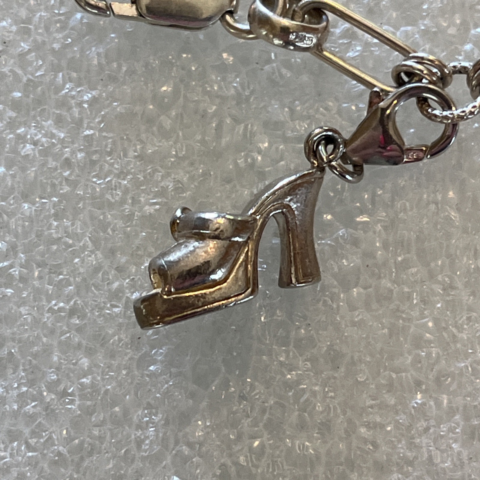 Sterling Silver Charm Bracelet 8 Charms Heart Key Cross Shoes Prayer Box
