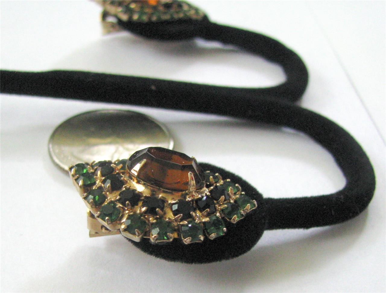 Juliana Delizza Elster D & E Rhinestone Crystal Earrings Topaz Green Black Oval