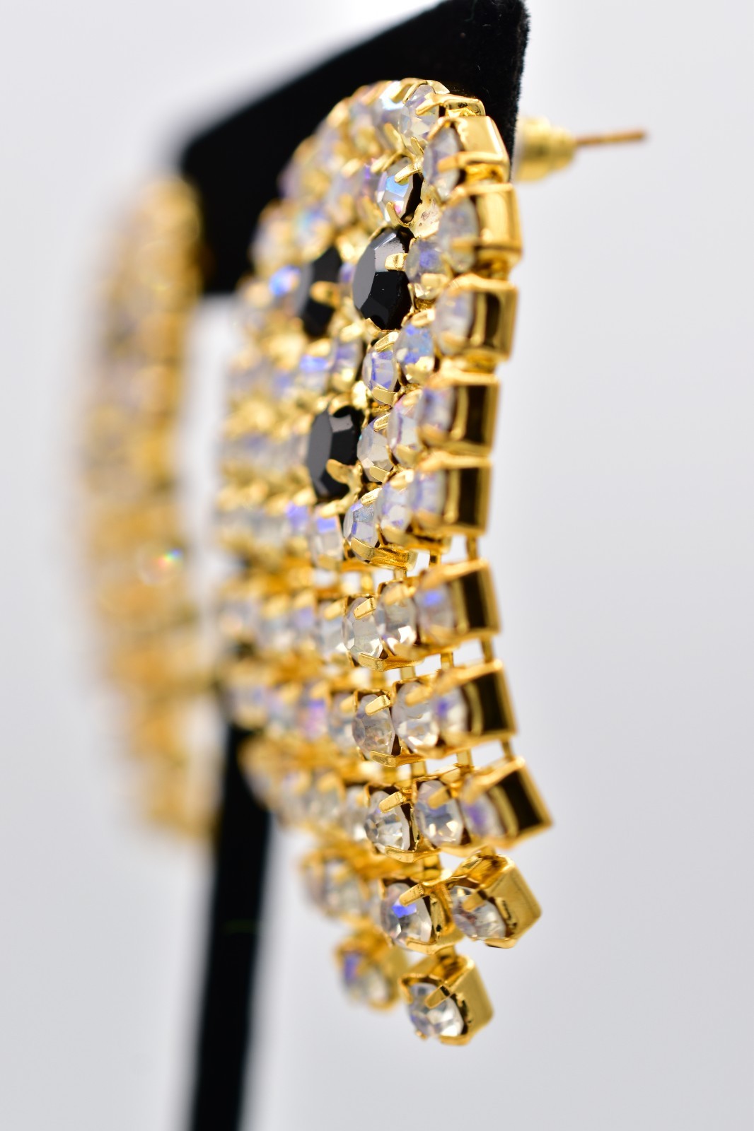 Vintage Rhinestone Crystal Ghost Earrings AB Dangle Chandelier Halloween BinAO
