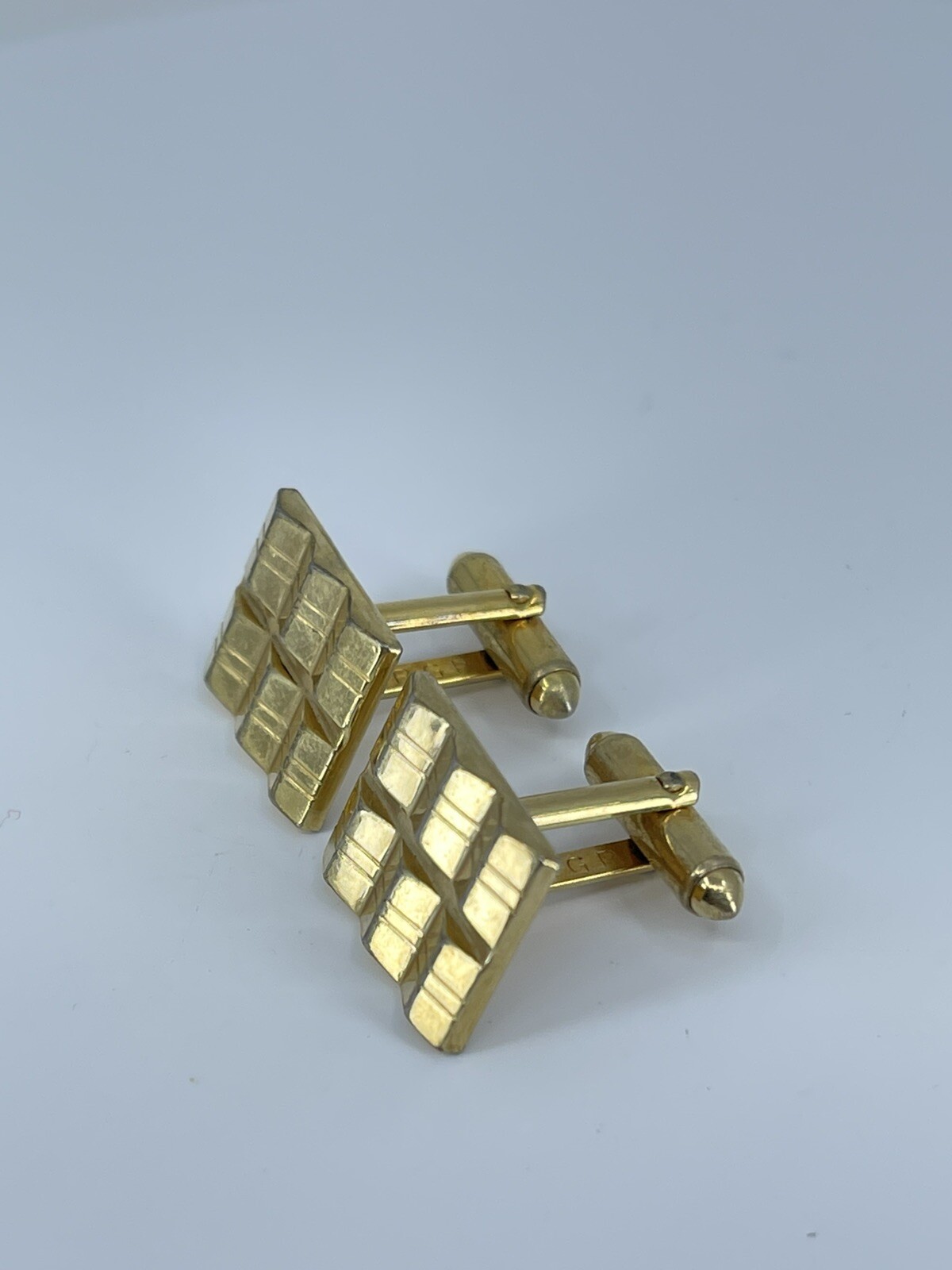 Vintage Hadley 10K RGP cufflinks gold tone louver design etched accent 7/8″