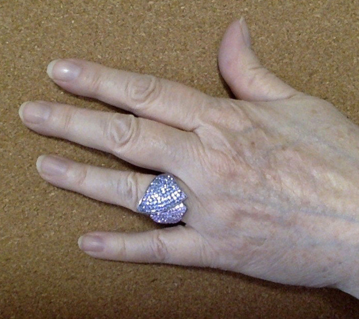 Vintage JCM Pave set Rhinestone Ring Pink Purple White Brass size 8