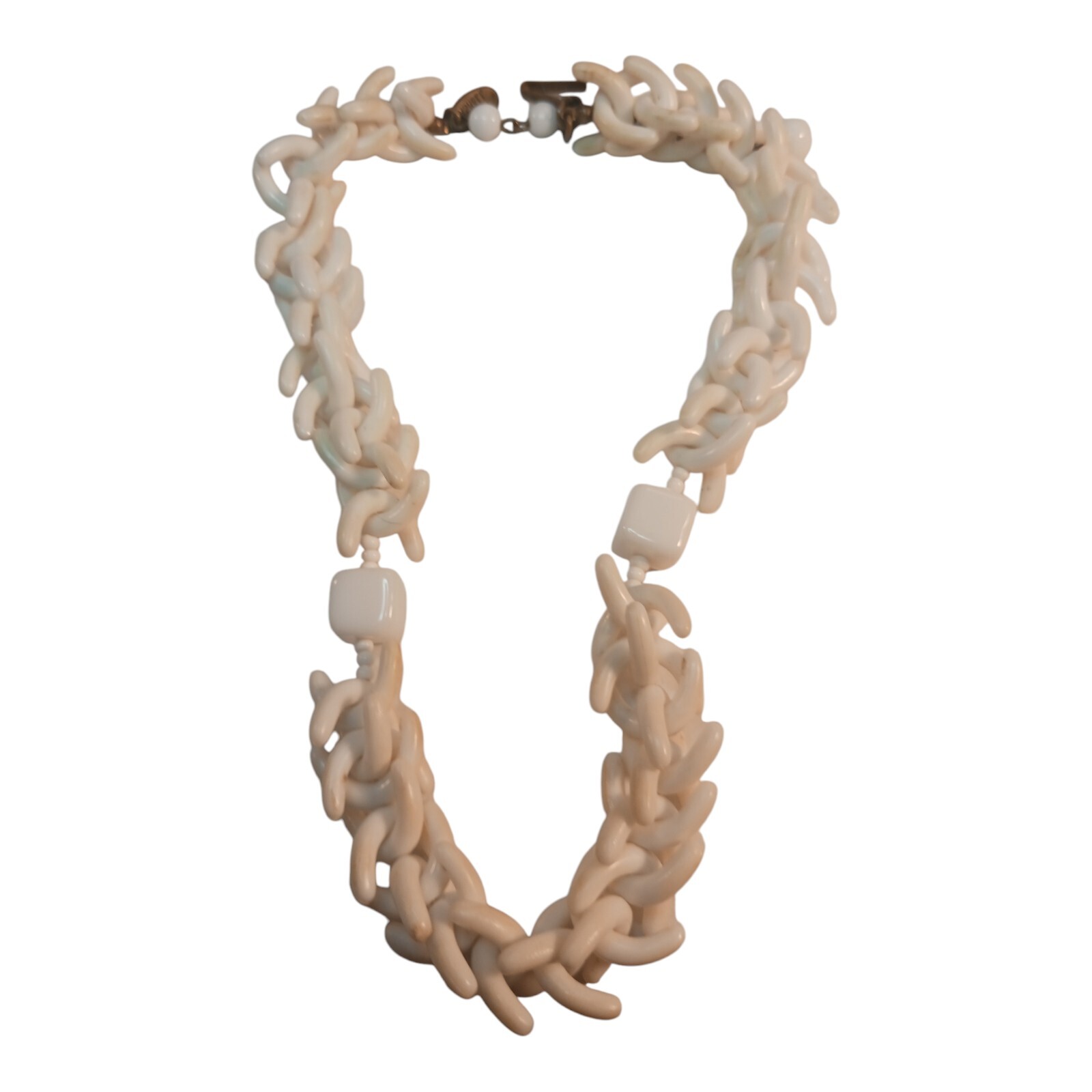 Miriam Haskell Necklace White Acrylic Glass Plastic 16″ Coral-like