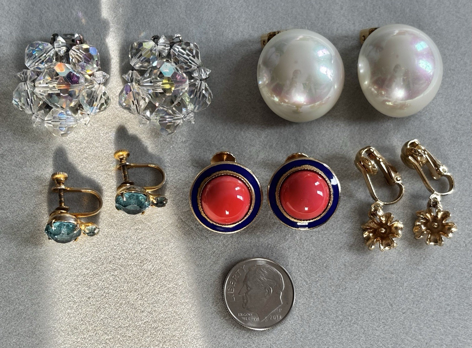 Vintage Clip On And Screw Back Gold Tone Earrings 5 Pairs For Non Pierced Ears