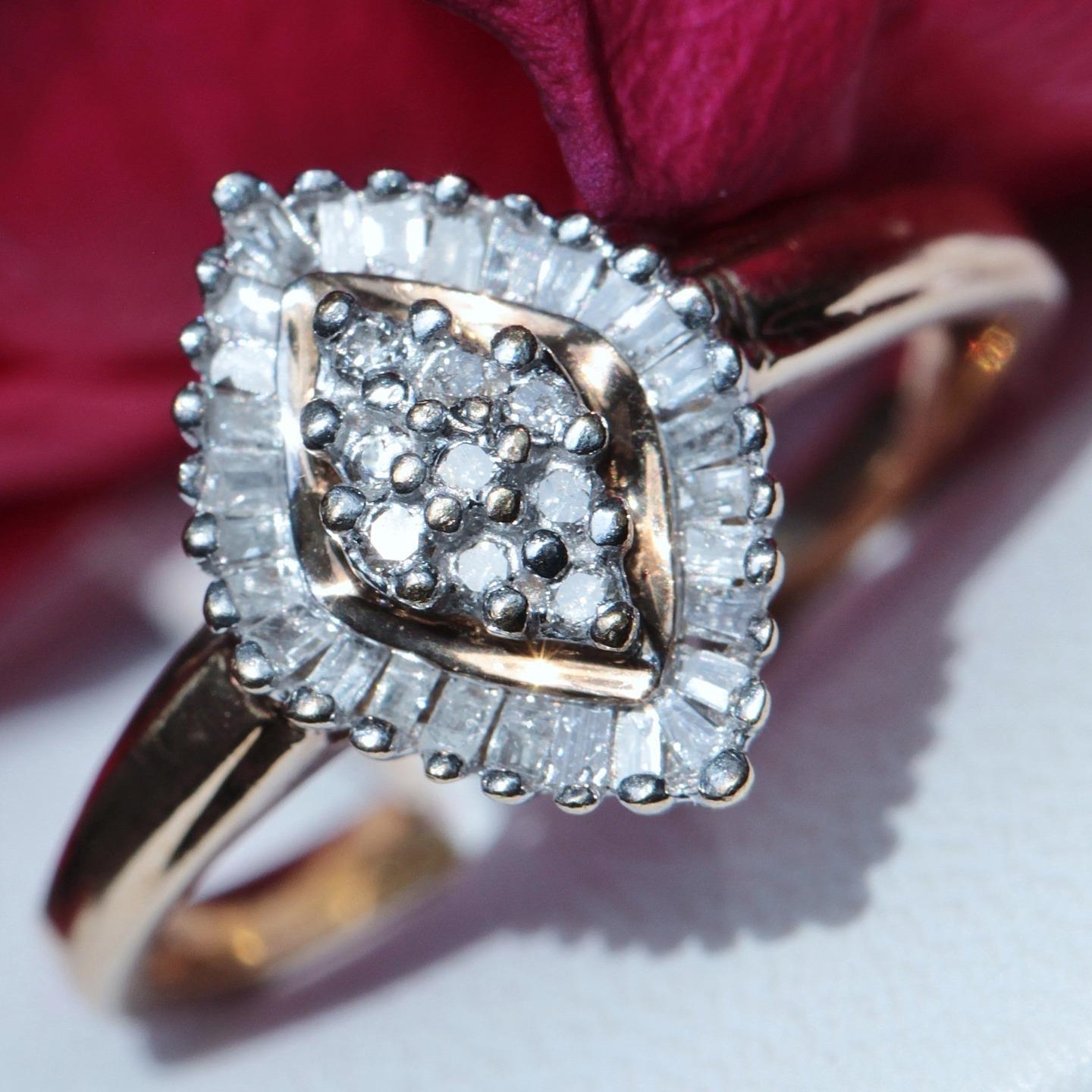 10k yellow gold ring 0.35ct natural diamond size 7 vintage handmade 2.7gr #5283