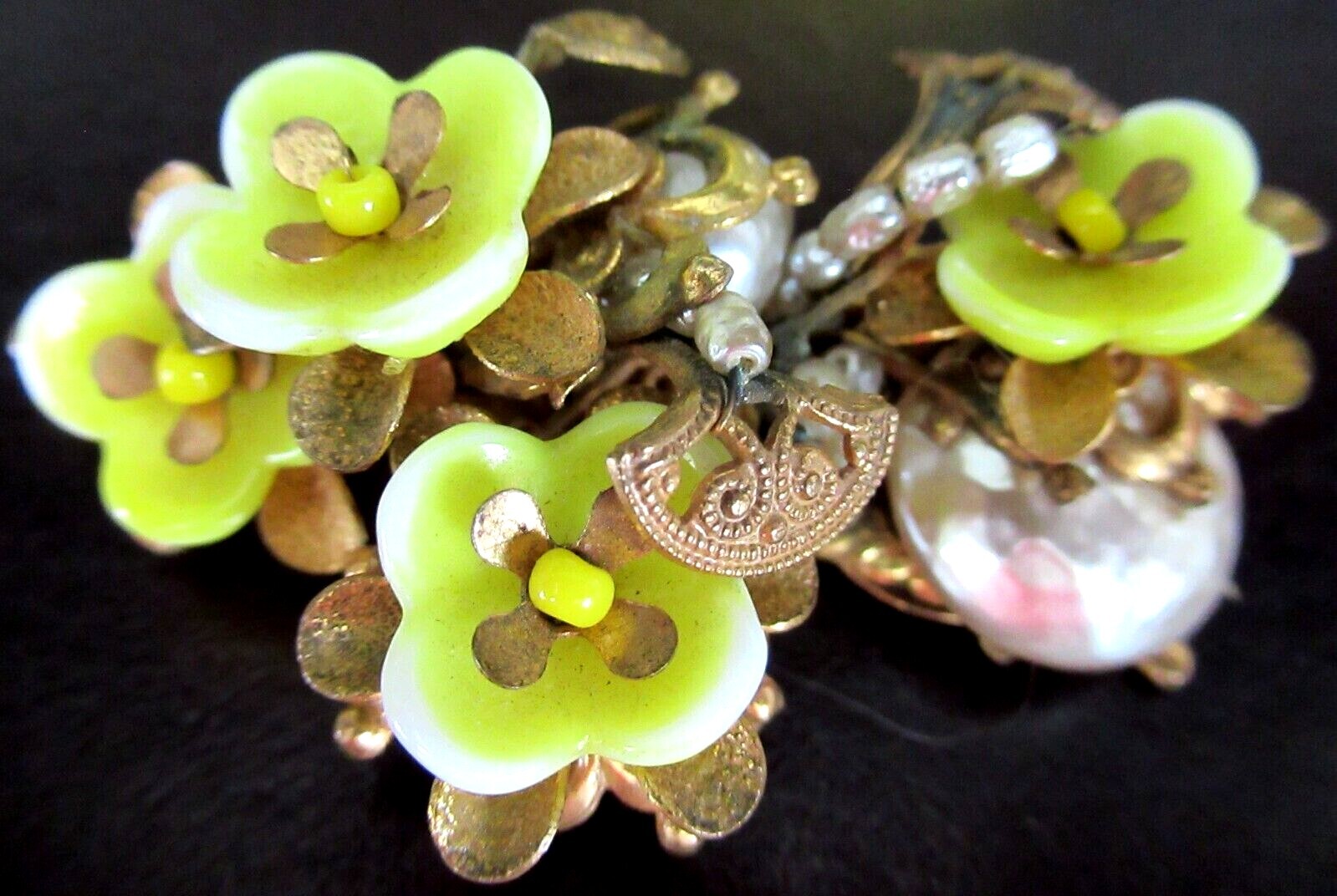 MIRIAM HASKELL Yellow Flowers Baroque Style Pearl Vintage Pin Brooch
