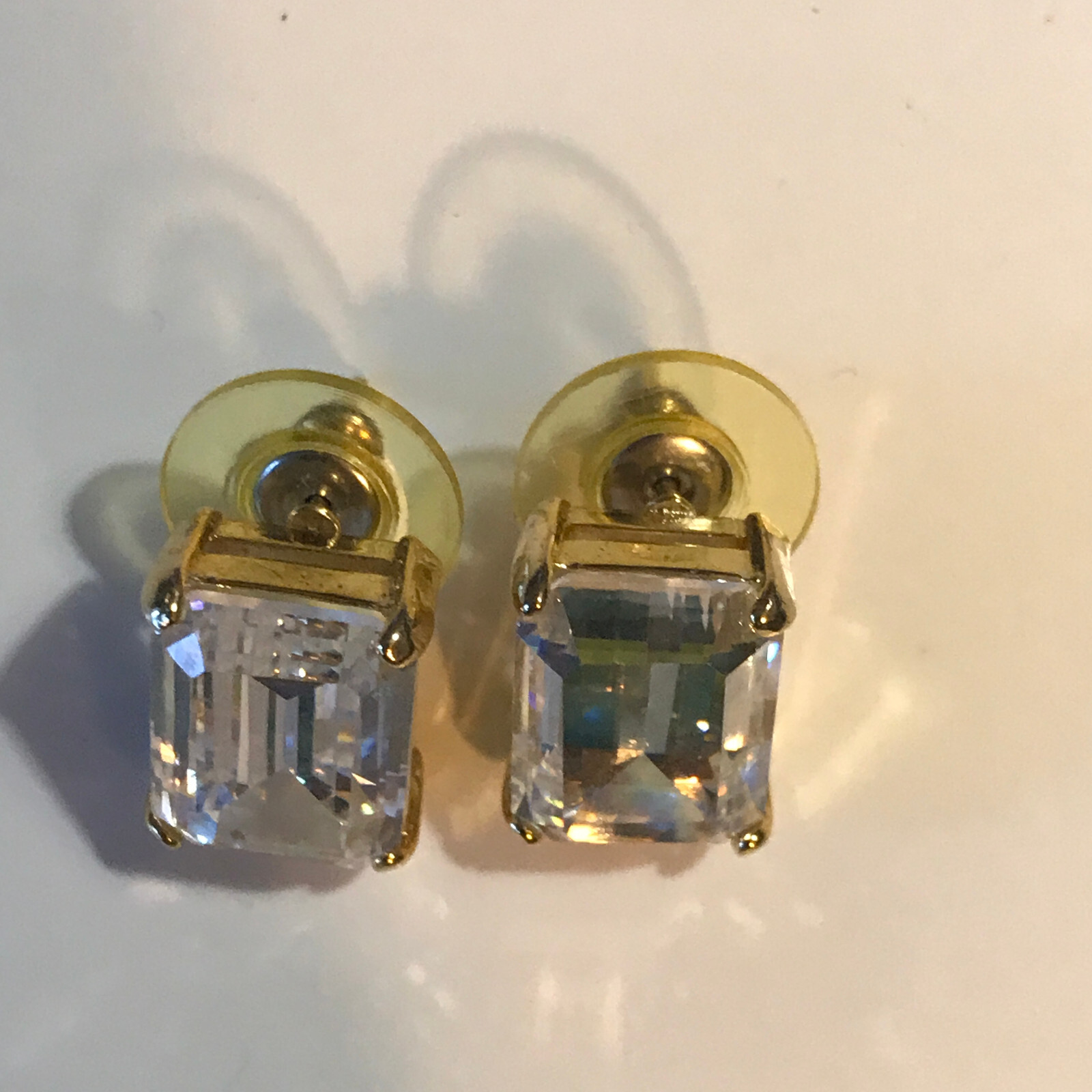 Gold Tone Baguette Cubic Zirconia Stud Earrings Gold Plated Ear Wire NOI