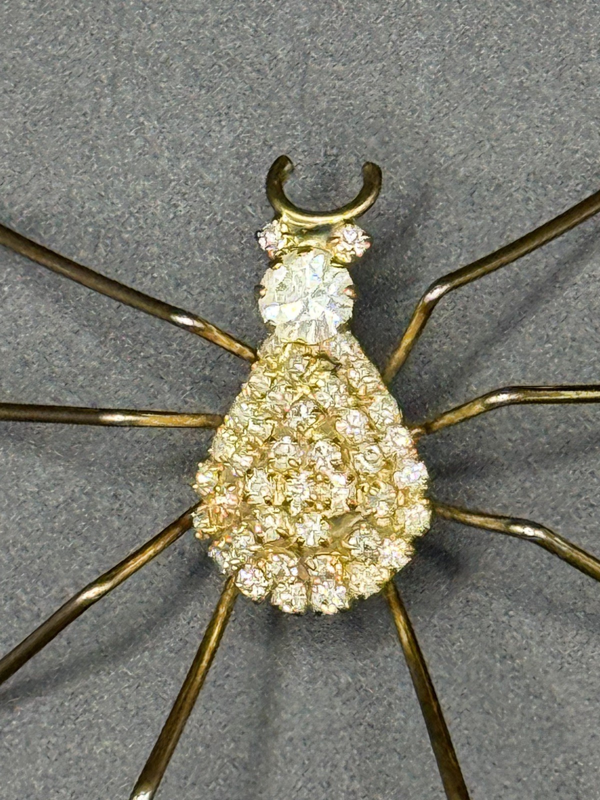 Vintage Gold Tone Rhinestone Spider Brooch