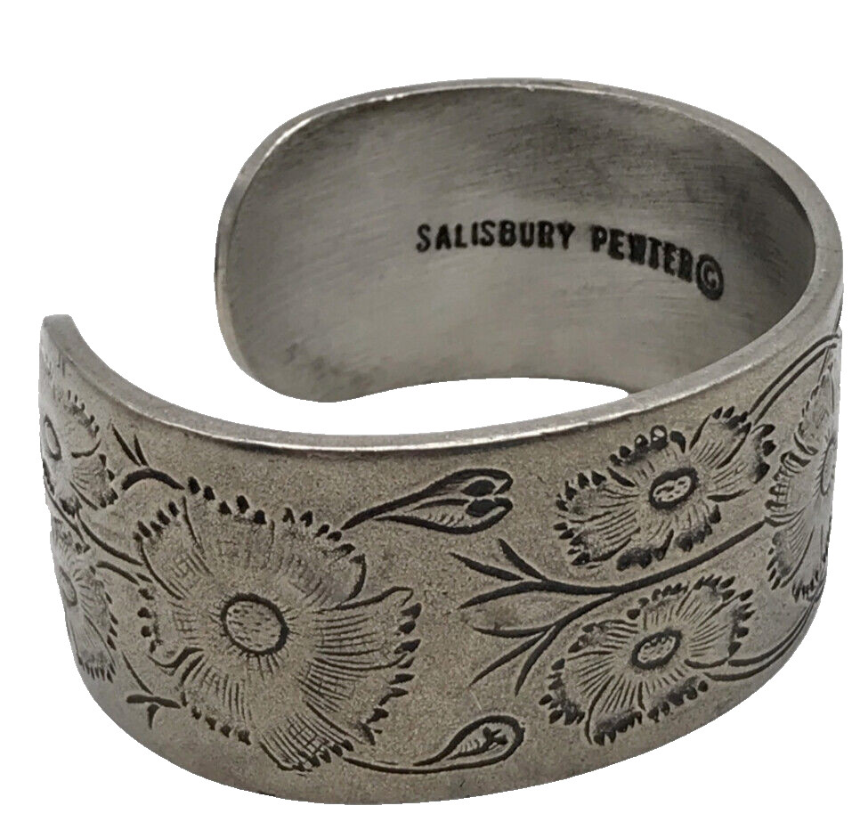 Vintage Salisbury Pewter October Cuff Floral Etched Bracelet