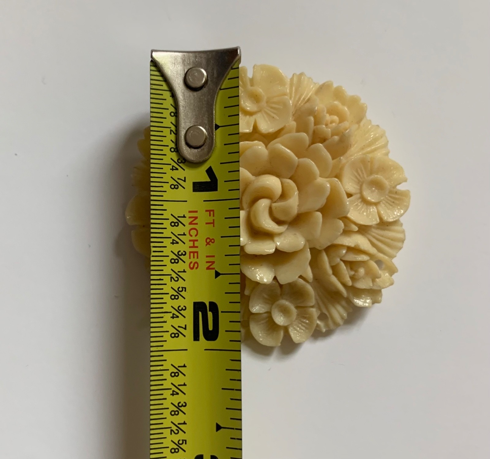 Vintage Japanese Celluloid Ivory Floral Brooch Pin 1930s-1950s