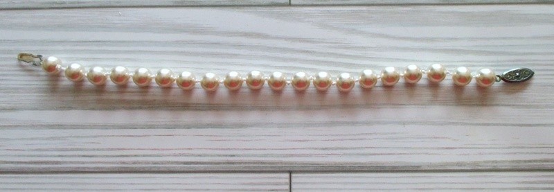 Extra Large Knotted Champagne Color Pearl Bracelet Fish Hook Safety Clasp 8.25″