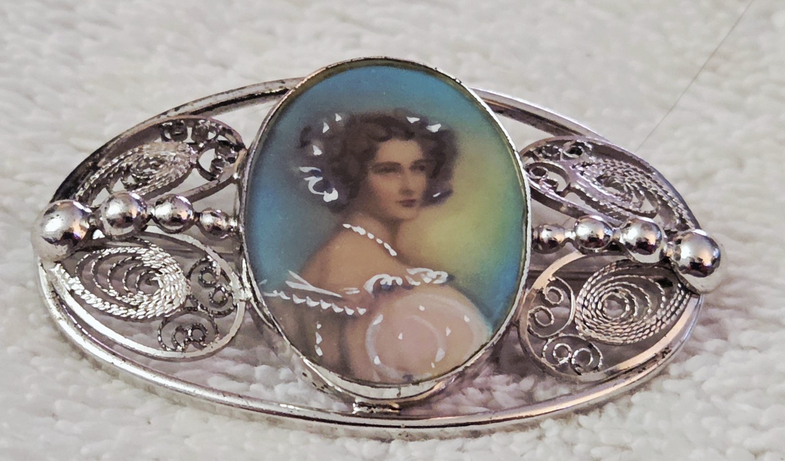 Vintage Carl Art Lady Portrait Filigree Sterling Silver 925 Brooch Pin SIGNED